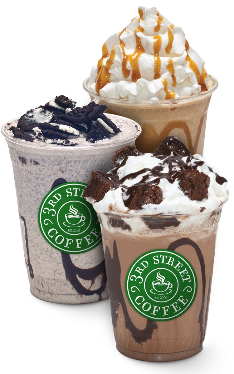 Signature blended coffee drinks with whipped cream
